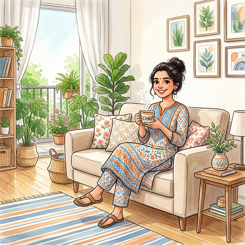 Happy customer illustration in clean home